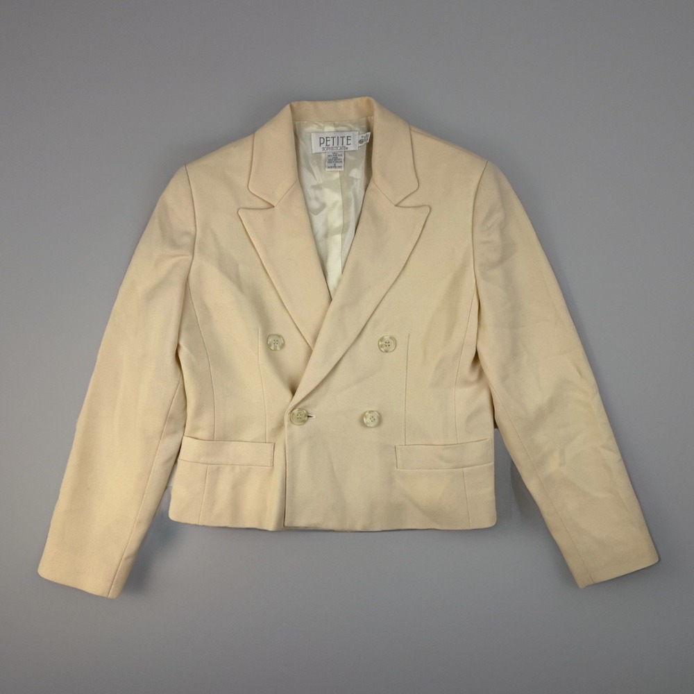 minimalist cropped blazer neutral‎ wool cream double breasted jacket 6